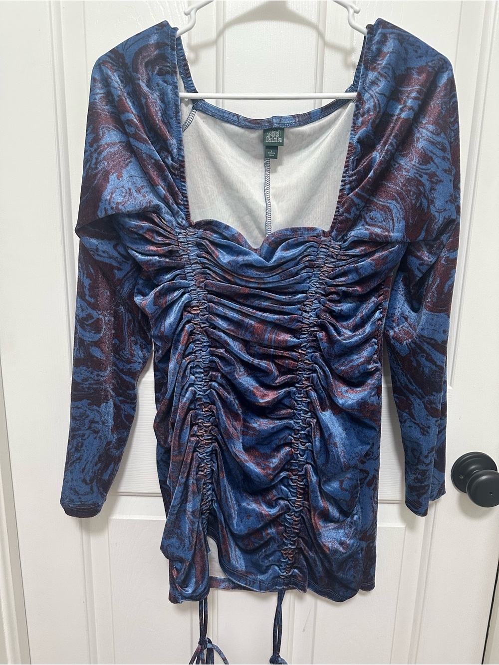 0336 wild fable Blue and Brown Ruched Long-Sleeve Tunic size large